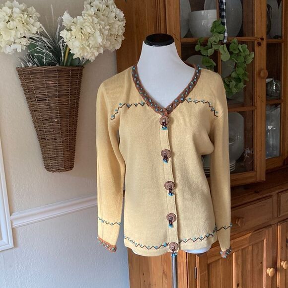 Storybook Knits Button Down Southwestern Embellished Sweater Size Small - Picture 1 of 16